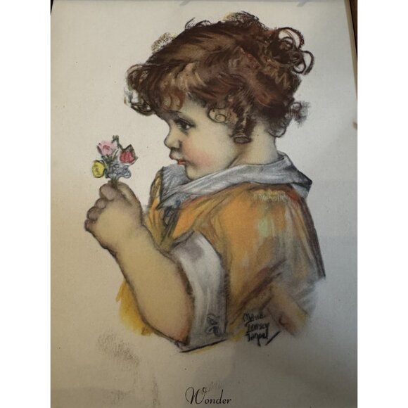 1920s Maud Tousey Wonder & Teething Print - Red Hair Girl W/flowers Boy W/orange - Picture 5 of 8
